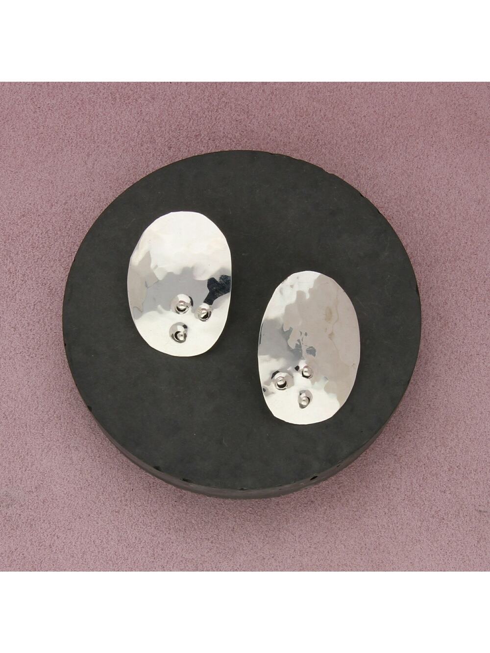 sterling silver hammered beaded oval post earrings